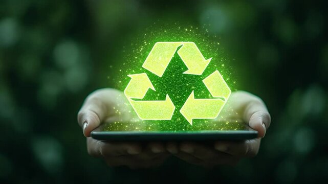 Eco-Friendly Technology: Recycling Symbol on Tablet