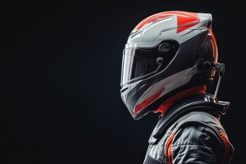 Race Car Driver in Helmet with Dramatic Lighting