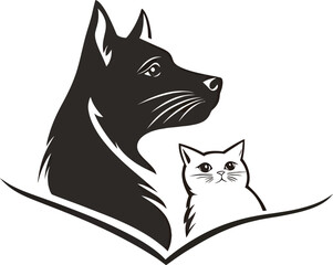 Fototapeta premium Stylized silhouette of a dog and a cat in a friendly pose.
