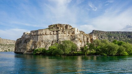 Panorama of Rumkale on the right bank of the Euphrates River in Gaziantep, Turkey.