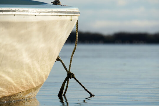Close up of boat prow at anchor