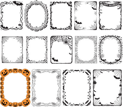 Set of scary border frame with horror ornament decoration silhouette vector illustration for halloween design element