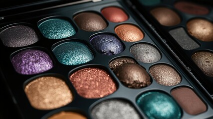 "Ultra-Realistic Shimmery Eyeshadow Palette with Vibrant Metallic Colors in Black Case"

