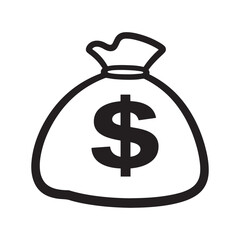 Money bag clipart cartoon style vector illustration Silhouette White background.