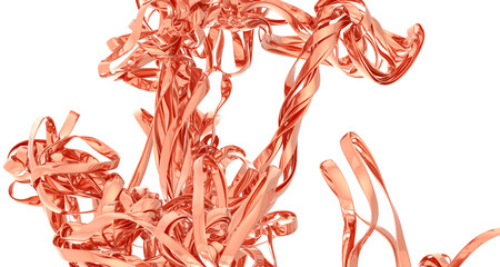 Rose gold metallic ribbons swirl in an abstract pattern. Perfect for luxury, beauty, and design projects.