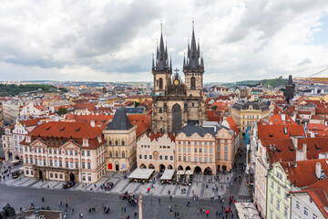 Obraz premium Beautiful view from above of The Old Town Square, which is oldest and historically significant square in Prague, Czech Republic