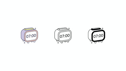 Digital Alarm Clock icons vector set color line glyph line icons stock illustration