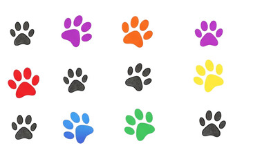 Beautiful and vibrant colorful animal paw prints on a clean white background