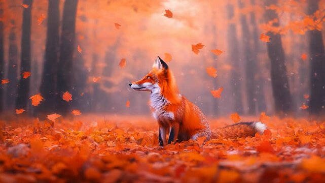Red Fox in Autumn Forest