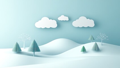 Winter landscape, paper cut style