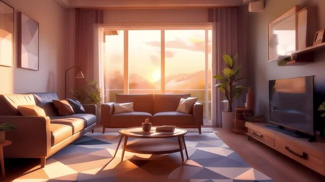 Sunset Zoom Background Virtual Living Room with Stunning View