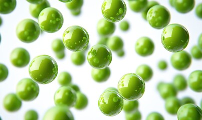 Floating spheres in a light green color