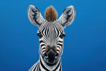 Surprised Zebra on Bright Blue Background