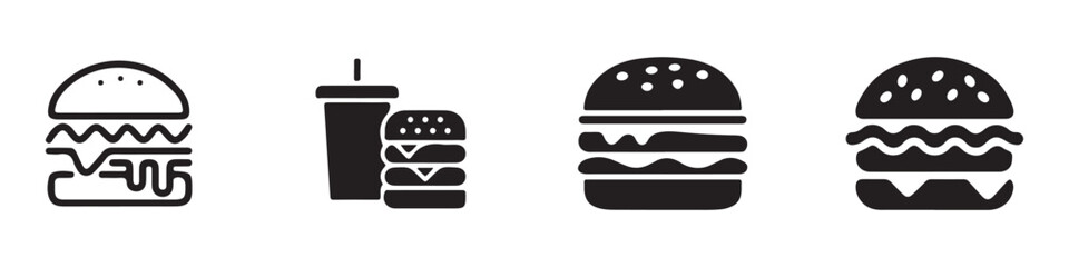 set of black silhouettes of burger vector