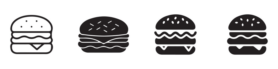 set of black silhouettes of burger vector