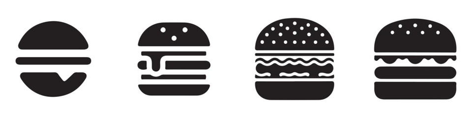 Black silhouettes of burger vector. Burger icon. Vector Illustration