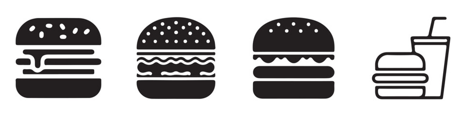 set of black silhouettes of burger vector
