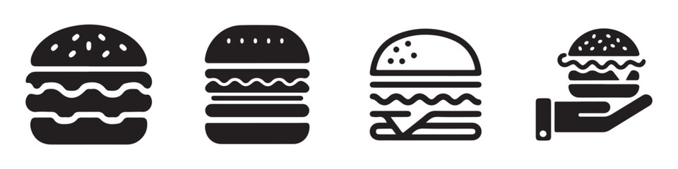 set of black silhouettes of burger vector