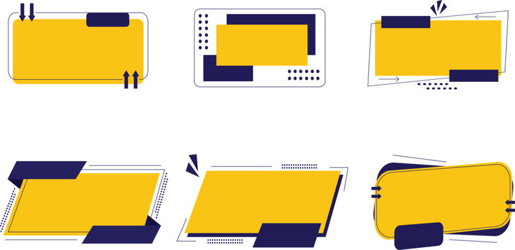 Modern Geometric Notification Banner Set in Yellow and Dark Blue &ndash; Editable Text Boxes for Web and UI Design