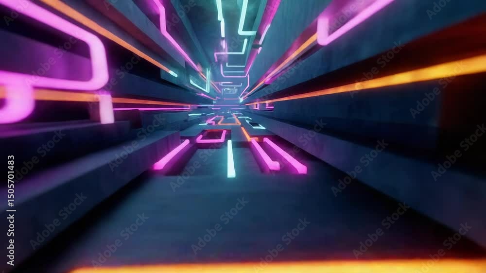 Poster futuristic neon-lit digital corridor resembling a data channel in motion. quantum data, encrypted sy