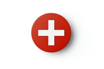 Fototapeta premium Red circle with white plus symbol centered on a clean surface on white background
