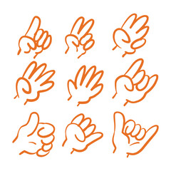 Cartoon Hand Gestures Collection of Nine Unique Hand Poses and Signs