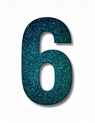 Six 6 Number Teal Digital Illustration on White Background, Isolated Aesthetic 3d Minimalist Smooth Design 