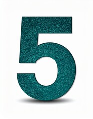 Five 5 Number Teal Digital Illustration on White Background, Isolated Aesthetic 3d Minimalist Design with Glitter Effect