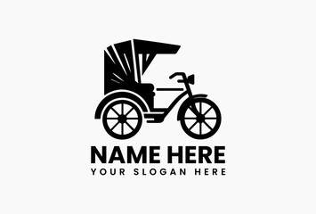 Fototapeta premium Vintage black and white vector logo illustration of a traditional cycle rickshaw from Southeast Asia on a white background. Transportation concept