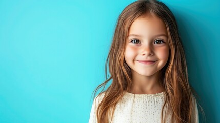 Fototapeta premium Cheerful long-haired girl exudes joy, vibrant energy radiates in a creative moment.