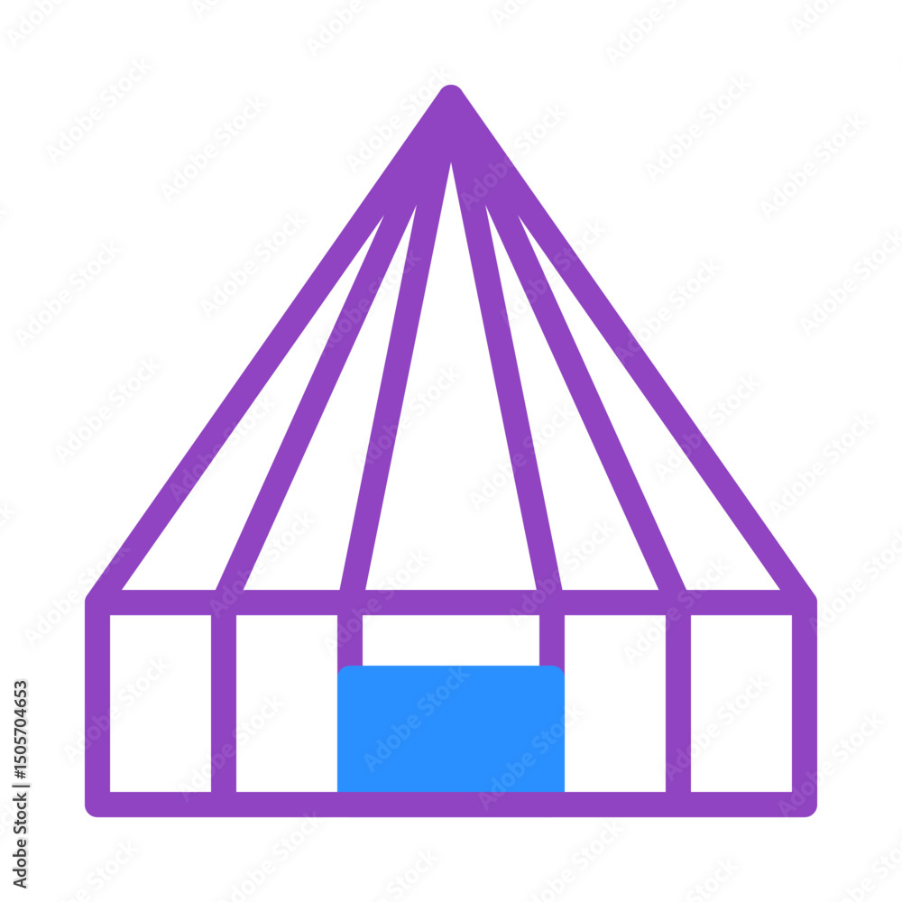 Poster stylized representation of a colorful pavilion structure with geometric design