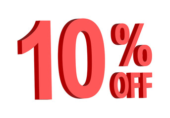10 percent off discount text graphic in bold red 3D letters, for promotional sale banner icon, coupons, and special offers, marketing design element, boosting savings and shopping deals	