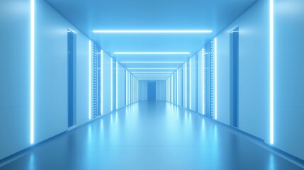 Fototapeta premium Glowing server racks in a modern data center, showcasing advanced technology and digital infrastructure.