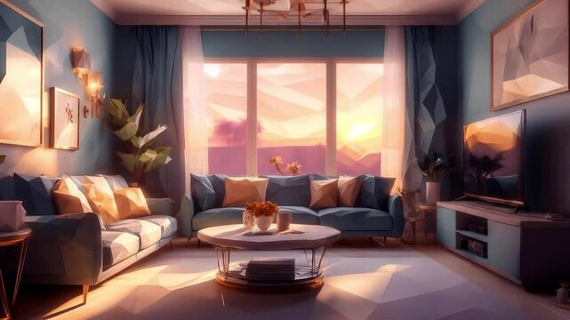 Sunset Zoom Background Virtual Living Room with Cozy Atmosphere