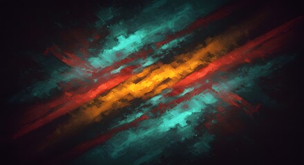 Abstract Art Dynamic Color Explosion, Red, Orange, Teal Strokes