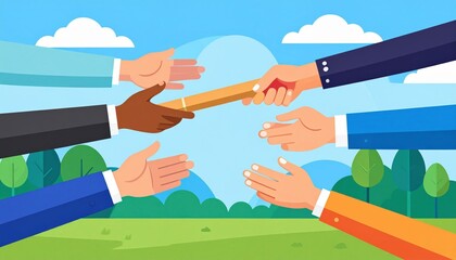 Diverse Hands Passing Relay Baton