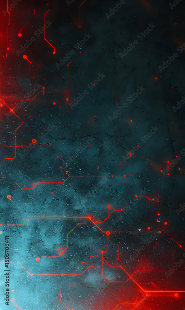 Aufkleber neon circuitry and atmospheric haze abstract digital rendering for technological innovation and crea