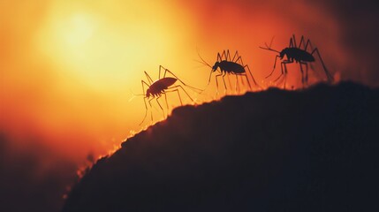 Fototapeta premium Diverse insect silhouettes emerging from glowing earth core, symbolizing evolution and life's origins.