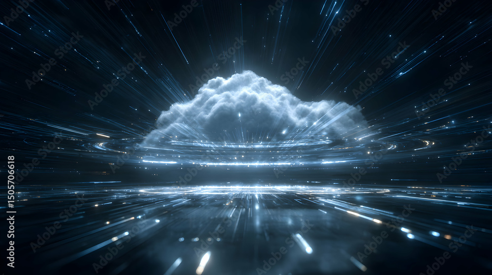 Poster cloud computing digital technology futuristic network concept data processing and storage