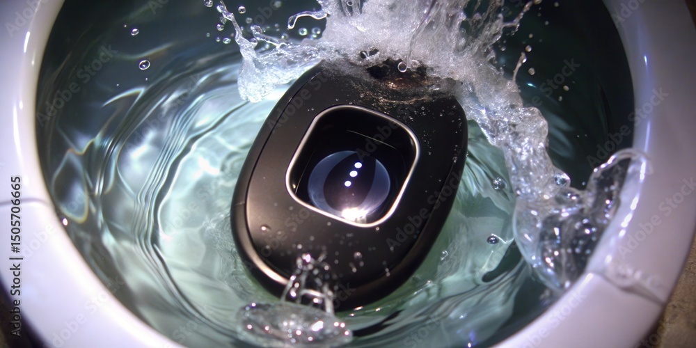 Aufkleber the ripple effect of a black device submerged in water, creating a mesmerizing visual with a splash 