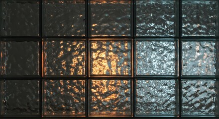 Textured Glass Block Wall with Warm Light