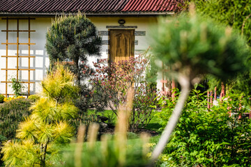 A very beautiful garden house in a neat and tidy allotment in summer. Gardening, allotments, urban gardening