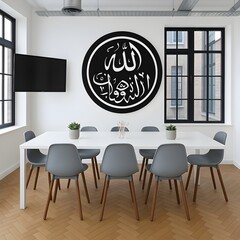 This image features a sleek and modern conference room with a minimalist and industrial design. Ai generated