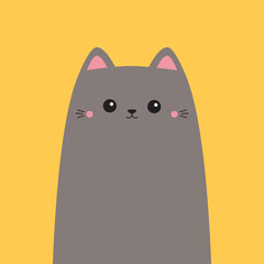 Cute gray cat kitten kitty face head icon. Pink ears, cheeks. Funny kawaii doodle animal. Cartoon funny baby character. Pet collection. Childish style. Flat design. Yellow background. Isolated. Vector