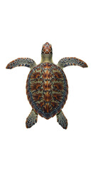 Isolated Sea Turtle With Green And Brown Shell On Transparent Background