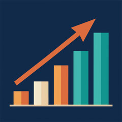 Business financial growth chart with an arrow pointing up, illustrating market success and data profit
