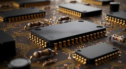 Close-up of Integrated Circuits and Components on a Circuit Board
