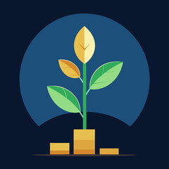 Vector illustration of a green plant with a light bulb, symbolizing nature's growth, ecology, and life