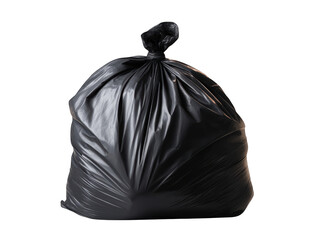 Top view of a black garbage bag captured in focus against a clean background highlighting its texture and form Transparent background PNG