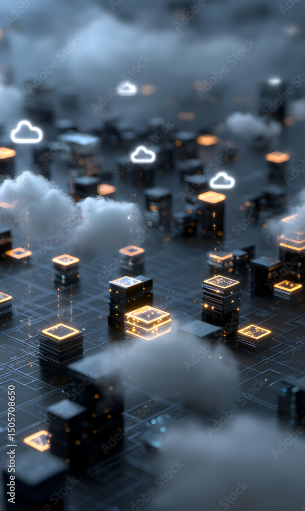 Poster cloud computing and data center infrastructure representing digital transformation connectivity and 